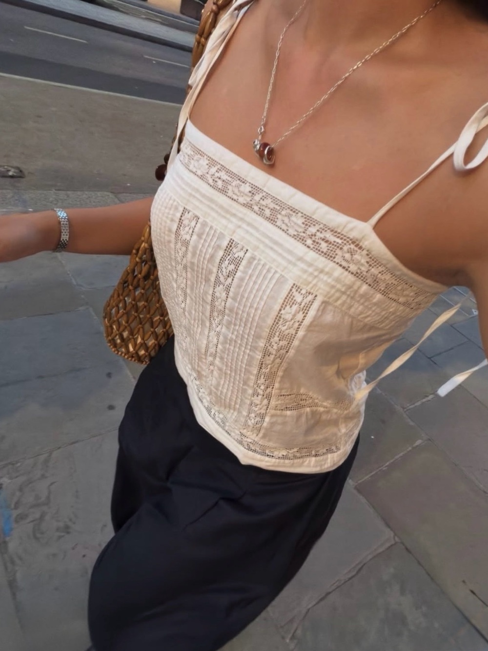 Sezane Katell White Lace Trim Cami Top - Picture 2 of 11